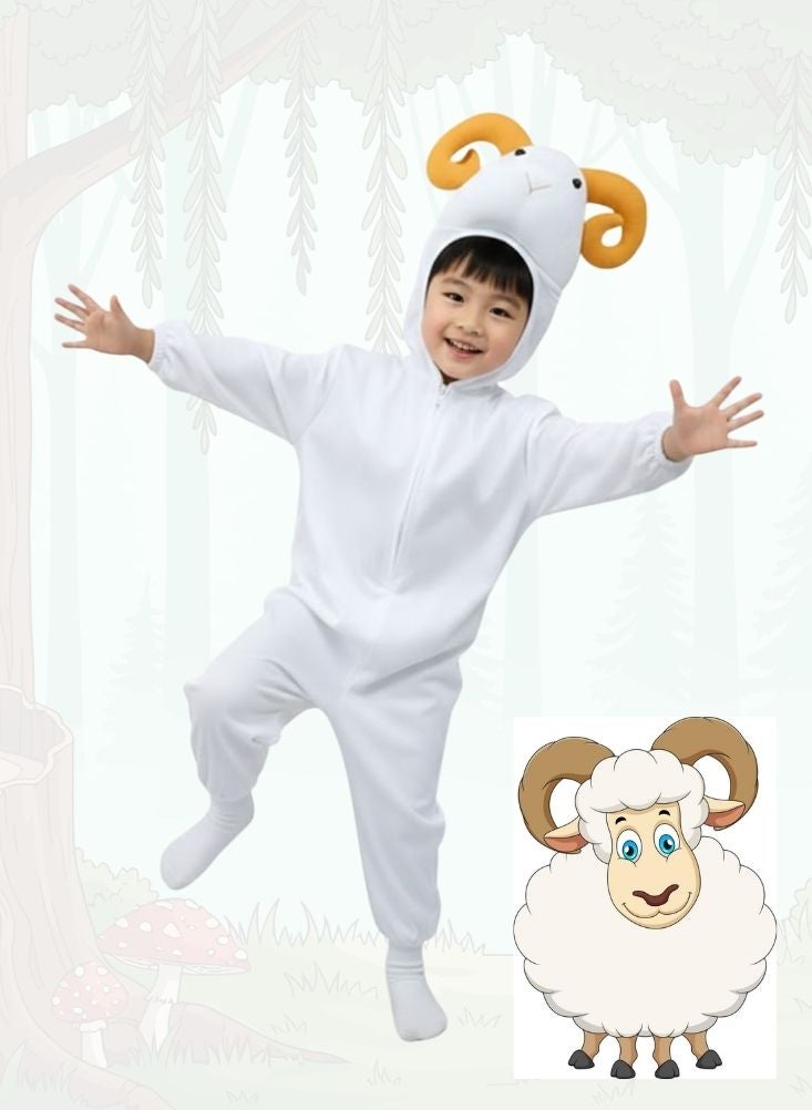 بريميم زي تنكري على شكل خروف للأطفال - زي تنكري ناعم على شكل خروف أبيض مع غطاء رأس للأطفال، مناسب ليوم الحيوانات وحفلات الأزياء التنكرية - Image 1